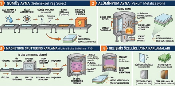 Ayna Üretiminde Kullanılan Kaplama Teknolojileri, Ayna Üretiminde Kullanılan Kaplama Teknolojileri